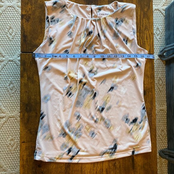 Calvin Klein Sleeveless Blouse Abstract Print Cream/Pink Multicolor Size Small - Picture 7 of 7